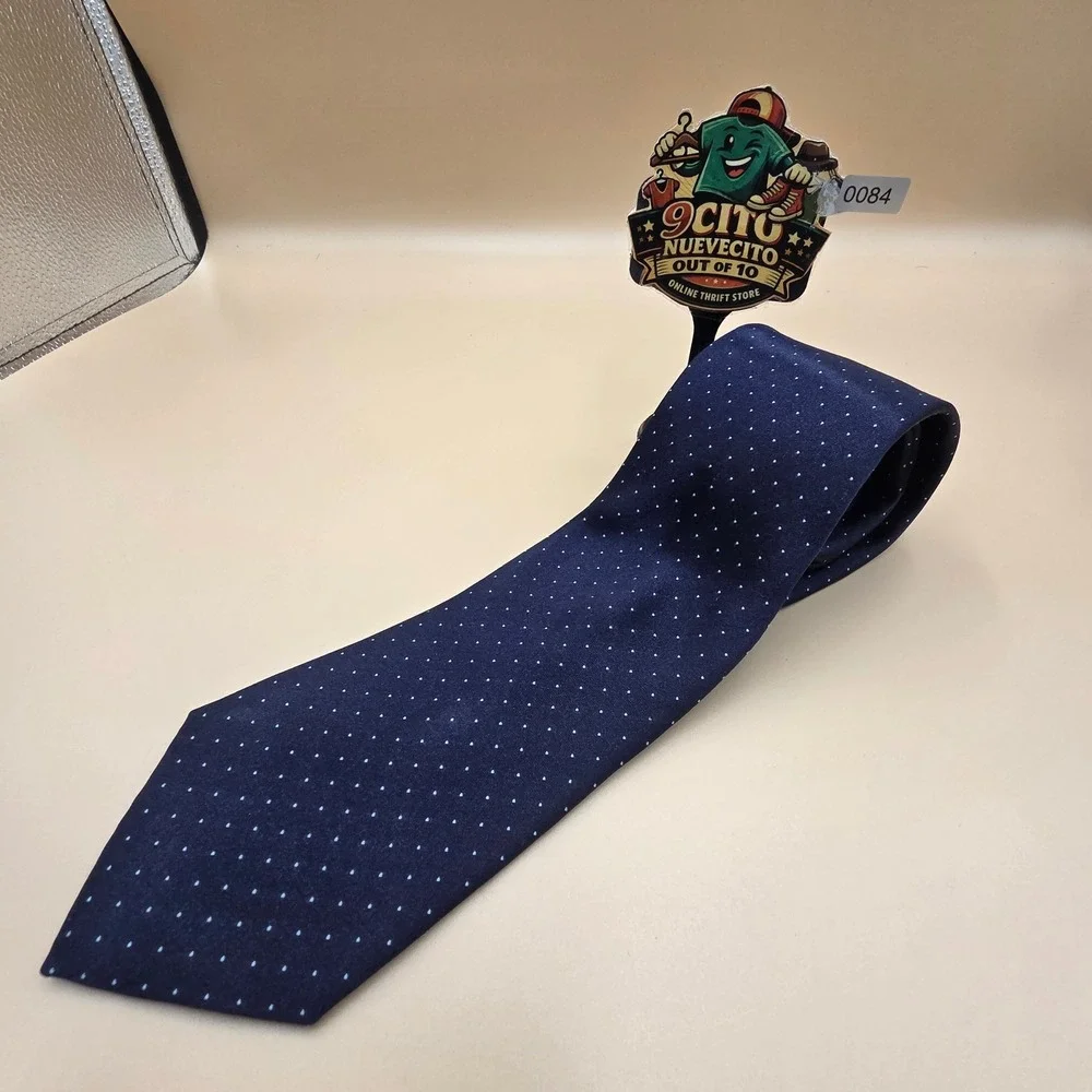 Dunhill London Navy Blue Pin Dot Silk Tie Handmade in Italy Mens Necktie Luxury
